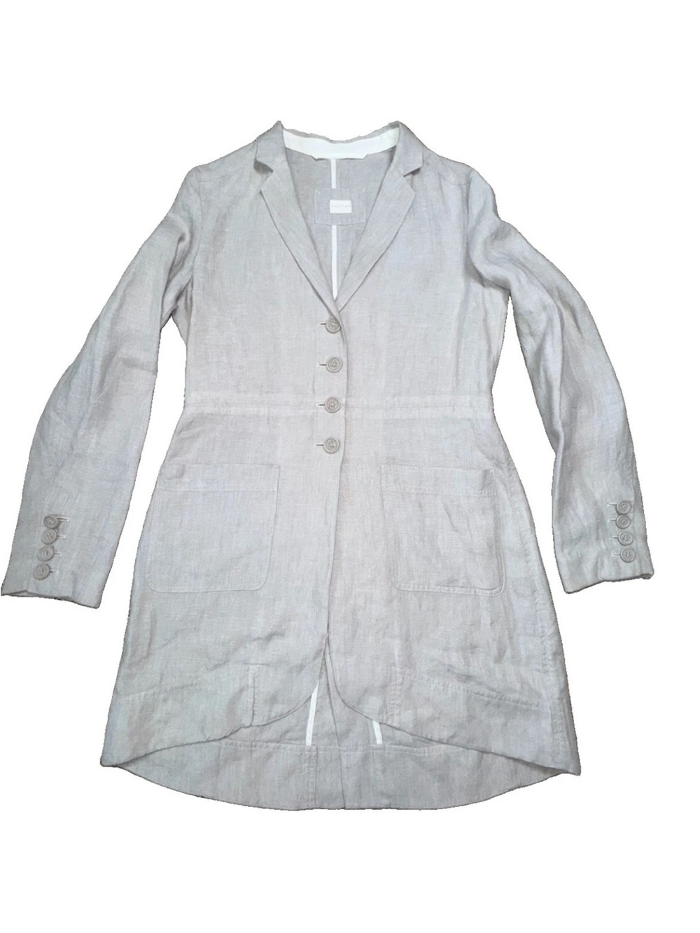 Poetry Light Gray Linen Coat with Subtle Stitching